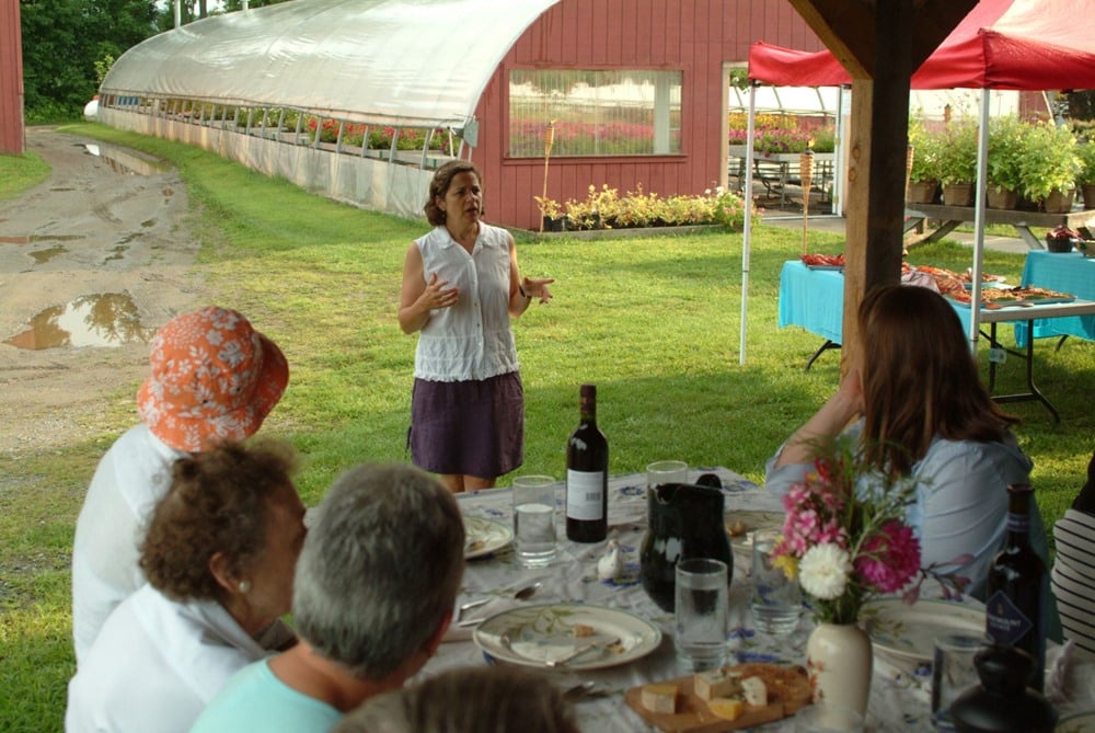 Kate Duesterberg talks at Cedar Circle Farms on farm dinner